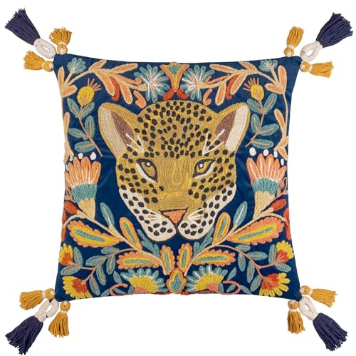 Wylder Tropics Housse de Coussin en Velours brodé léopard Royal
