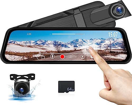 CAMECHO WIFI 4K Mirror Dash Cam Front and Rear Dual Car Cameras, 9.66 IPS Full Touch Screen with Loop Recording, Rear View Mirror Camera, HD Reverse Camera for Car, Night Vision, 64GB Card, Dashcam