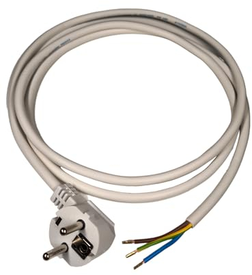 Cavo di Alimentazione con Manicotti Terminali, 230V, 16A, 1,5 mm, Collegamento con Spina Schuko, Cavo di Collegamento con Spina, Alimentazione con Puntalini, Bianco (3 Metri)