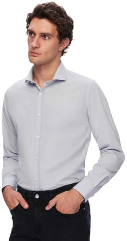 D'S DAMAT Hemd Herren Langarm Slim Fit, Polyester Baumwolle Atmungsaktiv Businesshemd Herren, Schickes Männer Hemd, Bügelleichtes Anzug Hemd, Freizeithemd Kleidung Herren, 6 Unifarben, S M | Grau - s