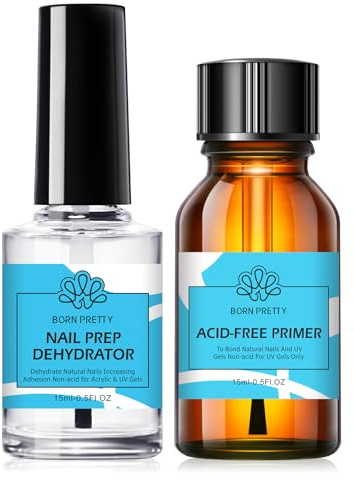 BORN PRETTY Primer Ongle Gel UV Déshydrateur Kit 2pcs 15ml | Nail Prep avant manucure pour acrylique et vernis semi permanent, améliore l'adhérence sur ongles naturels