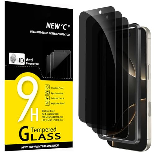 NEW'C 3 Piezas, Protector pantalla privacidad para iPhone 17, 17 Pro, iPhone 16 Pro (6,3 Pulgadas), Cristal Vidrio Templado Antiespia con herramienta de instalación fácil incluida