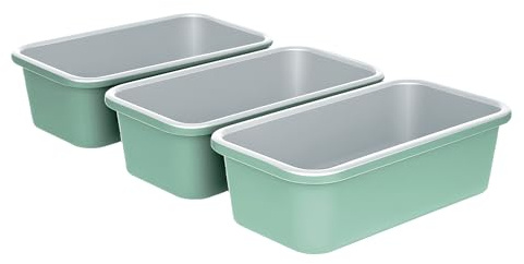 OGIBRIDI Stampo per Pane Tostato Antiaderente Stampo Rettangolare in Cassetta Teglia per Forno per Panini Pane Cottura Acciaio Aluminizzato Verde Grigio 23.1x12.9x6.7cm Set da 3 Pezzi
