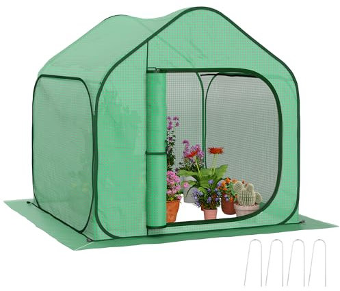 Outsunny Mini Serre Pop-up, Petite Serre de Jardin pour légumes, Plante, Fleurs, avec Porte à Fermeture éclair, Tente d'hivernage en PE, pour intérieur extérieur, 150 x 148 x 148 cm, Vert