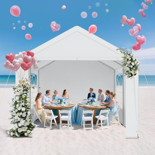 LZQ Pavillon 3x4 Meter mit Dachplane aus 170g/m² PE & Seitenteilen mit Fenster, Gartenzelt Partyzelt 3x4 m aus Verzinktem Stahl,UV-Schutz, als Pergola oder Party Zelt, Luxus Hochzeitszelt Weiß