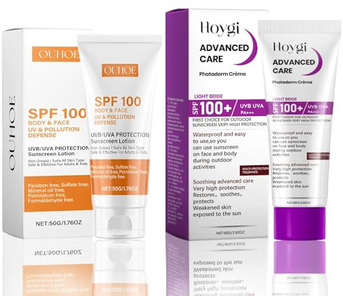 2 Pezzi Protezione Solare 100 SPF Viso, Crema Solare Protezione 100, Una Crema Solare Idratante, Forte Protezione UVA/UVB, Waterproof, Idratante, Texture Leggera, Per Viso, Braccia, Cosce