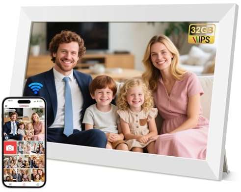 Hesmor 10.1 Zoll Digitaler Bilderrahmen WLAN Fotorahmen HD 1280 * 800 IPS Touchscreen Elektronischer Fotorahmen mit 32GB Speicher, Auto Drehung, Einfache Weitergabe von Fotos Videos über Frameo App