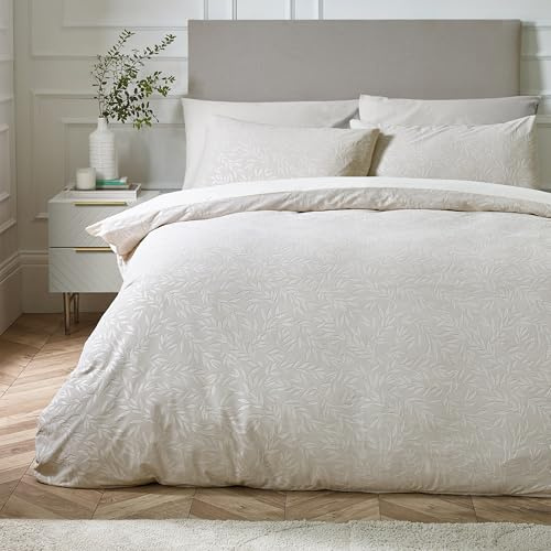 Catherine Lansfield Corded Leaves Double Duvet Cover Set with Pillowcases Champagne Gold