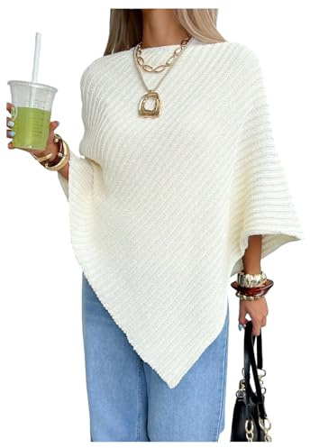 MakeMeChic Women's Cape Poncho Sweater Asymmetrical Rib Knitted Tops