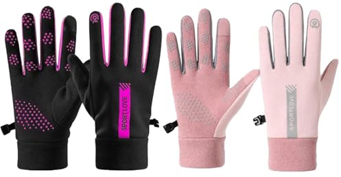 Tniytru Netball Gloves Women, 2 Pairs Non-Slip Sports Gloves, Pink and Rose Red, Running Gloves Womens, Cycling Gloves Womens, Waterproof Gloves Women. ﻿