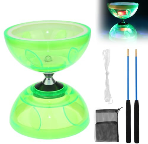 Diabolo - Set da giocoliere a LED con cuscinetti a sfera Diabolo, luminoso al buio, 4 colori, per bambini, adulti, principianti professionisti a ruota libera circo, verde