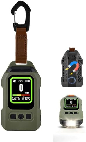 Tragbarer Kohlenmonoxid-Detektor für Reisen, professioneller 4-in-1 quadratischer CO-Monoxid-Monitor mit akustischem und visuellem Alarm, LED-Taschenlampe, für Camping, Hotel, Auto und Wohnmobil