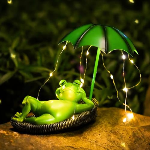 BORDEAG Solar Frosch Garten Dekoration, Solar Frosch Gartendeko, Solar Frosch Statue Gartens, Solar-Gartenstatuen Für Den Außenbereich, Gartens Deko Draußen, Deko Frosch Für Draußen, Für Teiche