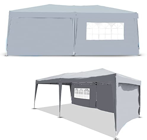 Defacto® Pavillon 3x6m Faltpavillon Gartenzelt Partyzelt Garten, Popup, PVC-Oxford -100% wasserdicht, 3- Seitenwand (3volle Wand in 3m und 1 Fenster) Tragetasche mit Seile und Nagel, GRAU