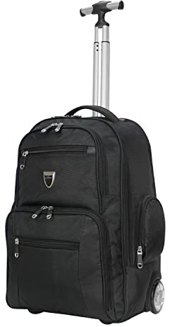 Wheeled Backpack Trolley Laptop Rucksack Cabin Hand Luggage Camping Hiking Travel Bag - RT633 (Black)