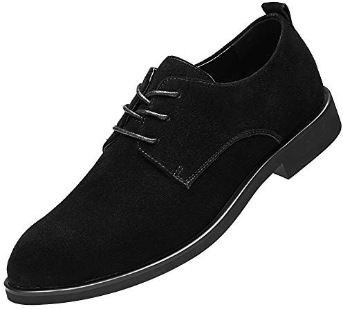 rismart Hombre Ante Oxford Semi Casual Zapatos de Cordones para Boda Trabajo Negocios(Negro,38 EU)