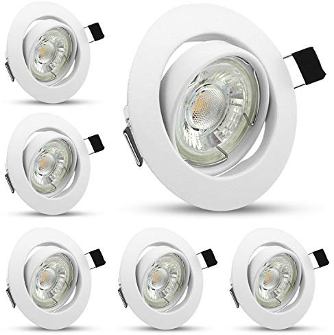 Lot de 6 Spots LED Encastrables, Plafonniers LED Encastrables 5W GU10, pour chambre, salon, cuisine et couloir, équivalents d’Ampoules Halogènes de 50W, 450LM, Orientables 40°, Blanc Neutre 4500K