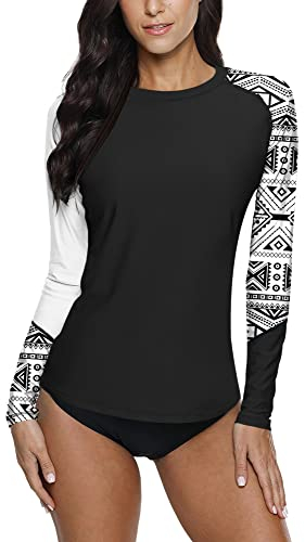 BesserBay Damen UV Shirt Damen Langarm Bademode Rash Guard Tankini UPF 50+ Schwarz Gr. 38 EU/ Medium