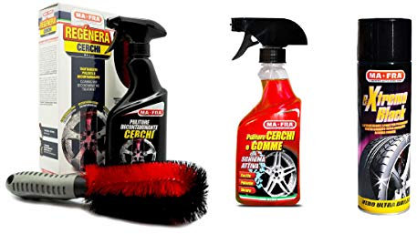 HT Kit MAFRA Decontaminante Cerchi Pulitore Cerchi e gomme e Extreme Black per la Pulizia e lucidatura delle gomme e dei Cerchi Auto Pneumatici