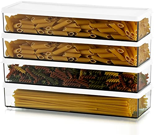 Hanobe Stockage De PâTes HerméTique En Plastique, Pot à Spaghetti Avec Couvercles, RéCipients à PâTes Rectangulaires Pour Placards De Cuisine, Lot De 4 Stockages Alimentaires Durables Et Empilables