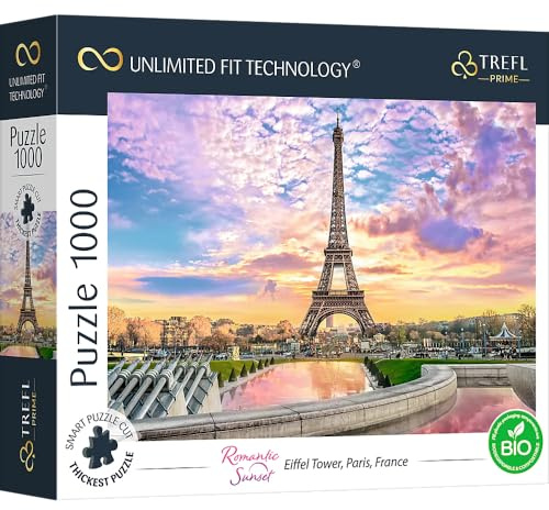Trefl 10693 1000 Elements, Dickster Cardboard, Organic, Eiffel Tower, France, Entertainment for Adults and Children from 12 Years, Romantic Sunset: Eiffel Tower, Paris, France