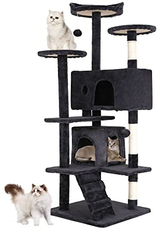 BestPet | 54 Cat Tree Tower | Dark Gray | Sturdy, Easy to Assemble, Multi-Level Activity Center with Sisal Scratching Posts, Condos, Perches, Hanging Cat Toys, Observation Decks & Ladder
