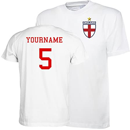 Prospo® Personalised England Football Shirt Kids with Your Name & Number England Flag Badge Retro Top Soccer World Cup 2022 European Football Championship Fans White