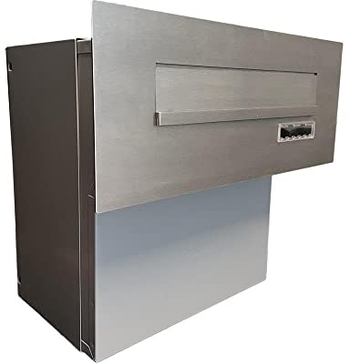 Flat Design Edelstahl Durchwurfbriefkasten FX-04 (Tiefe:19-27 cm) mit Namenschild
