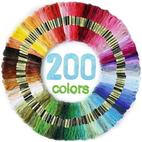 Maxee Embroidery Threads, 200 Colors Per Pack Embroidery Floss,8m Cross Stitch Threads,Friendship Bracelets Floss, Crafts Floss Rainbow Color
