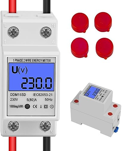 Weinsamkeit Stromzähler Hutschiene, Digitale Stromzähler Wechselstromzähler Hutschiene mit LCD Bildschirm, KWh Zähler 5(80) A 1 phasiger 2 Poliger 2P DIN Schienen Stromzähler