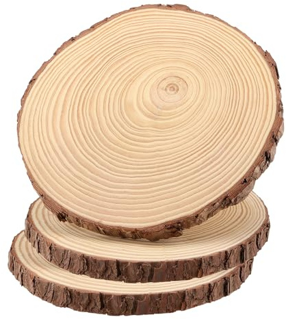 HEIYUET 3 unidades de 23-25 cm, círculos de madera inacabados, grandes discos de madera natural para manualidades, discos redondos de árbol con corteza para arte de Navidad, adornos para manualidades,
