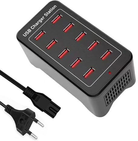 Chargeur USB Multiple, 50W 10-Port Station de Charge Multi - USB, Adaptateur Secteur USB, Prise d'alimentation USB, Hub USB, Compatible avec iPhone 12/13/14/15/Samsung S23/S22/Xiaomi/Google/Tablett