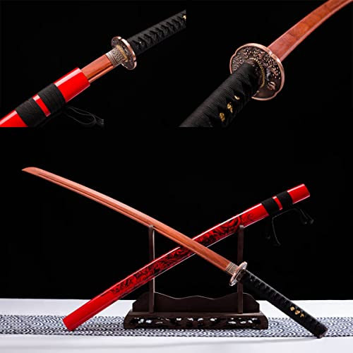 LQSMX sword 103cm Holz Katana mit Scheide/hölzernes Samurai-Schwert/Holz Katana,Sammlungen, Geschenke, Halloween, Rollenspiele, Kampfsportübungen (A)