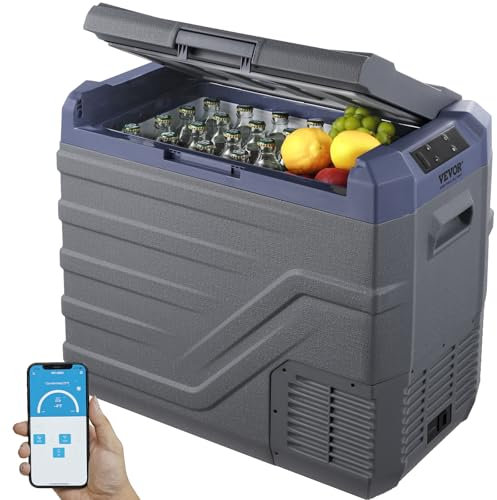 VEVOR 12 V Autokühlschrank, 45 L Einzelzone, Tragbarer Gefrierschrank mit eingebautem Licht, -20 °C bis 20 °C, 12/24 V DC / 100–240 V AC Kompressorkühler für Outdoor, Camping, Wohnmobil