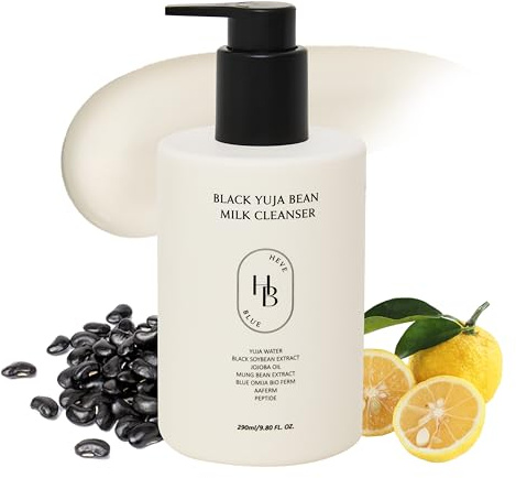 HEVEBLUE Black Yuja Bean Milk Cleanser - Sensitive Skin, Korean Skincare, Vegan, Hypoallergenic, Moisturizing, Hydrating, First Facial Cleansing, Cleansing Milk, K-Beauty, Gentle Face Wash