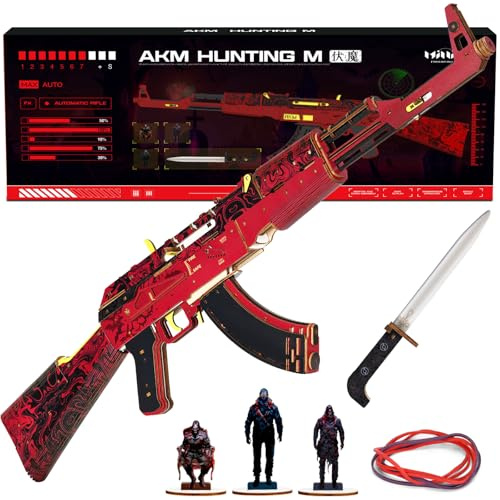 MiniCity Puzzle 3D en bois pour adultes, pistolet à machine, pistolet à bande en caoutchouc, jouet à faire soi-même, modélisme, cadeaux pour adolescents (AKM Hunting M)