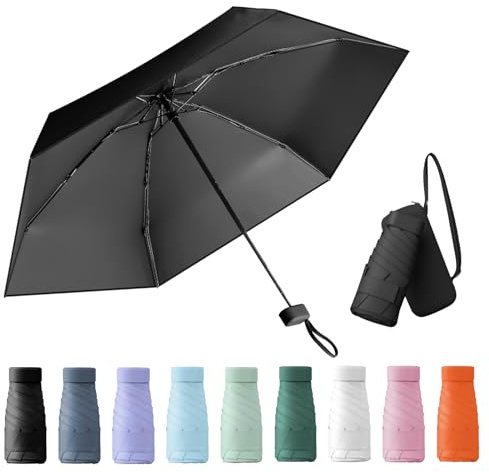 Wydexint Parapluie Compact Pliable Anti UV, Mini Pliant, Livré Avec Une Boîte à Capsules De Voyage, Imperméable Et Coupe-Vent (Noir)