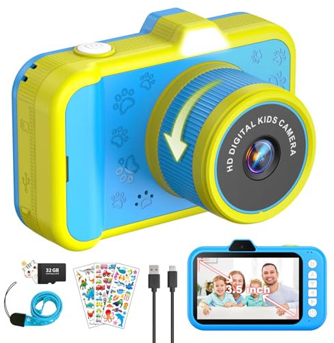 Cámara para Niños, Pantalla Grande de 3,5 Pulgadas 1080P HD 48 MP Camara Fotos Infantil con Lente de Zoom Giratorio 360° Flash LED Juguete de Regalo para Niños para 3 4 5 6 8 7 9 10 Años Niños Niñas