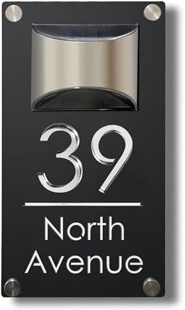 Solar House Numbers Solar House Signs House Numbers Plaques with Solar-Light Door Number Plaques For Wall Led House Number for Outside Laser Cut Double Layer (Rectangle)