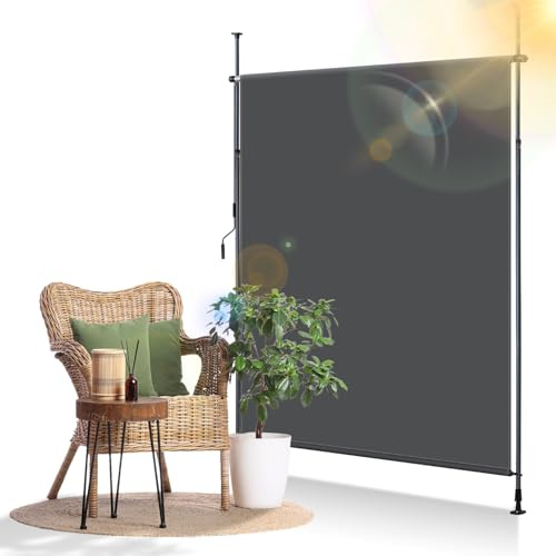 Jaxguom Store vertical pour extérieur, 150 x 305 cm, extensible, store vertical avec manivelle sans perçage, protection pour balcon et protection contre le vent pour jardin et terrasse, anthracite