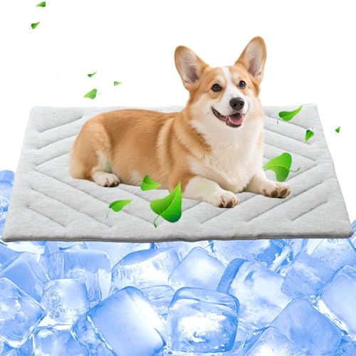BECROWM Dog Cooling Mat Self Coolings Foldable Cooling Pad for Dog in Summer Coolings Mat for Dogs and Cats Machine Washable (Rectangle,Gray, Large-48 L x 28 W)