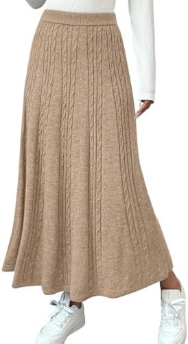 seiveini Falda de Punto Mujer Largo Retorcido Elegant Maxi Faldas Plisada Invierno Cálido con Cintura Elástica Skirts (FR/ES, Letras, Talla única, Regular, Regular, A Caqui)