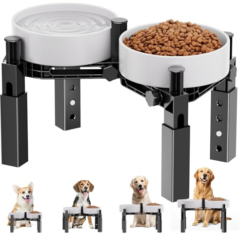 X XBEN Supporto per Ciotole Rialzate per Cani con 4 Altezze e Larghezza Regolabili, Adatto per Ciotole per Cani Acqua e Cibo, per Cani Piccoli, Medi e Grandi, Resistente e Antiscivolo [Solo Supporto]