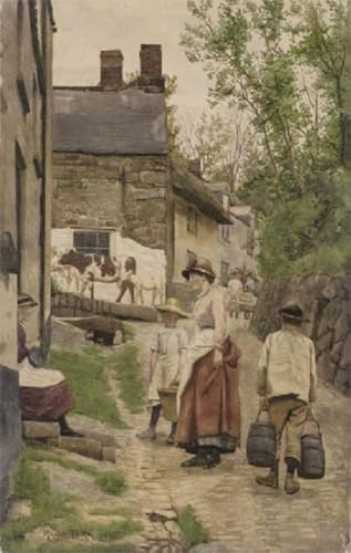 MVOVZQCV Vintage Oil Painting Canvas Prints Returning Home with the Milk Churns Church Lane by Ralph Todd canvas Murals for Office Decor 60x90cm
