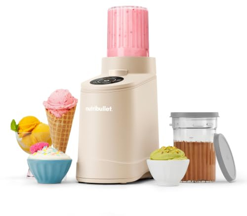 nutribullet Chill Ice Cream Maker, for Gelato, Sorbet, Frozen Yogurt, Smoothie Bowls, Compact Size, (2) Dishwasher Safe 16 oz. Pint Cups with Lids, Latte Beige, NBD50100LB