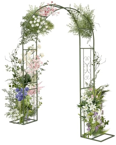 Bonnlo Arco metallico resistente per rose,Supporto rampicanti per piante da giardino, Arco per portone per giardino, prato e matrimoni,Adatto per interno ed esterno, 217 x 40 x 230,5 cm,Verde