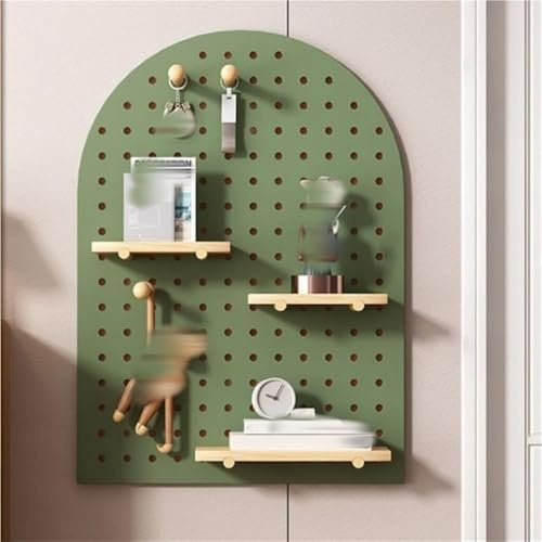 DUY Organizador de pared de madera natural, estante de madera con accesorios, tablero de clavijas decorativo para dormitorio, sala de estar, entrada (verde, 23.6 x 15.7 pulgadas)