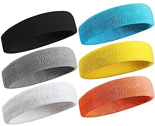 Linwnil 6teiliges Sport Sportline Stirnband Schweißbänder,Schweißband für Männer, Frauen-Elastische Stirnbänder für trainieren-Atmungsaktiv,Feuchtigkeitsableitend und Leuchtende Farben