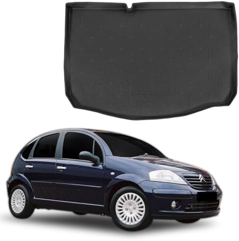 SCOUTT Tapis De Coffre sur Mesure pour Citroen C3 2002-2009, Noir, Antidérapant, Bord Haut, Toutes Saisons