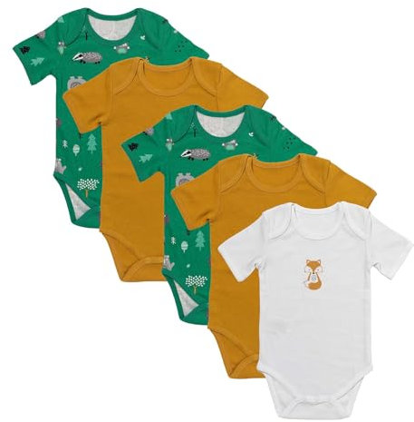 schlummersack Baby Body Set 100% Bio Baumwolle Kurzarm Unisex Waldtiere Größe 74 6-9 Monate | 5 Stück Body Baby Mädchen Jungen | Babybody Kurzarm Set | Sommer Bodys Kurzarmbody